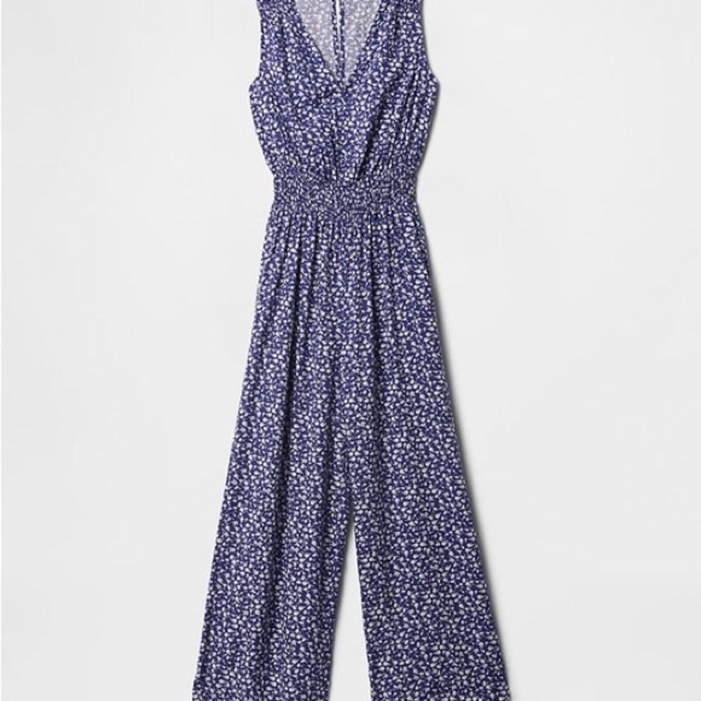 GAP Smocked Wide-Leg V-Neck Jumpsuit